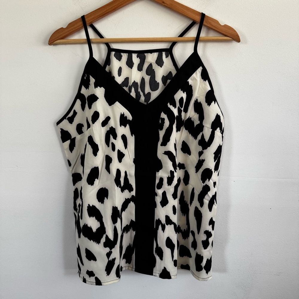 New Chic Animal Print V Neck Cami Top Tank White Cream Black Womens Size Small - Picture 3 of 7
